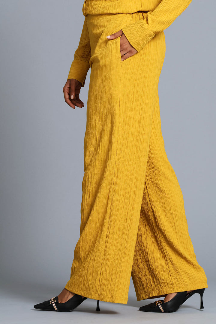 Textured Wide Leg Pant - Mustard