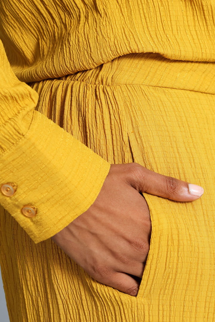 Textured Wide Leg Pant - Mustard