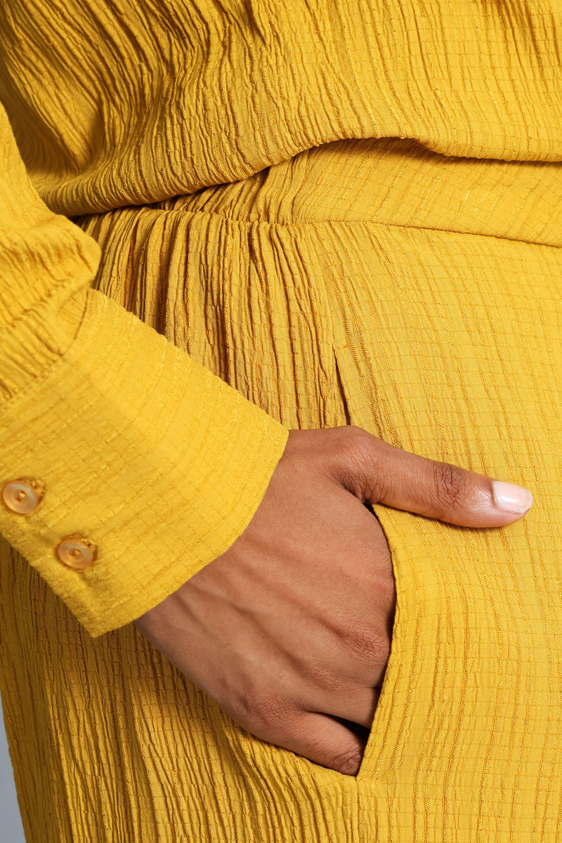 Textured Wide Leg Pant - Mustard