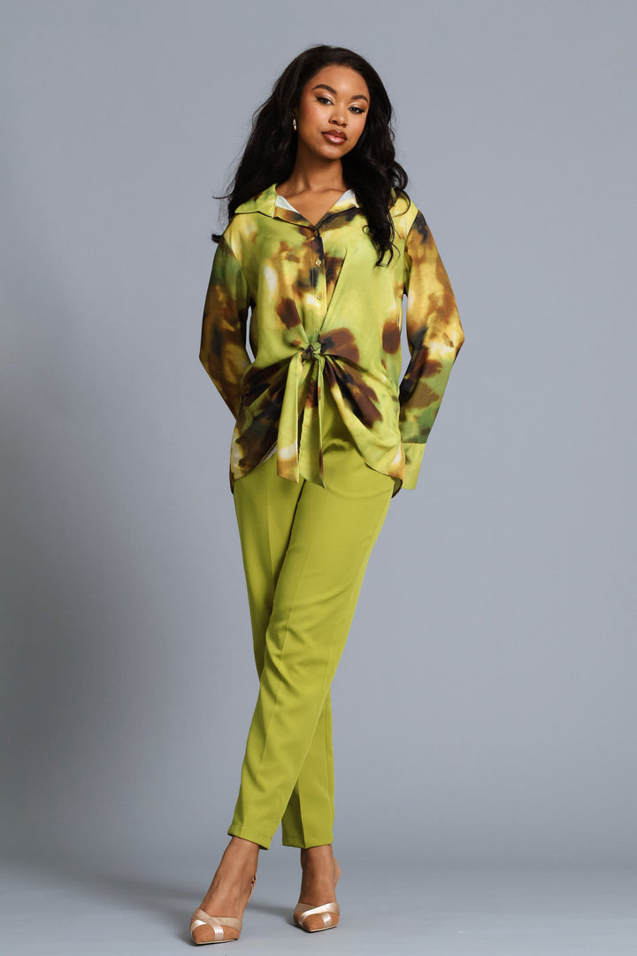 Tie Dye Chiffon Shirt - Chartreuse