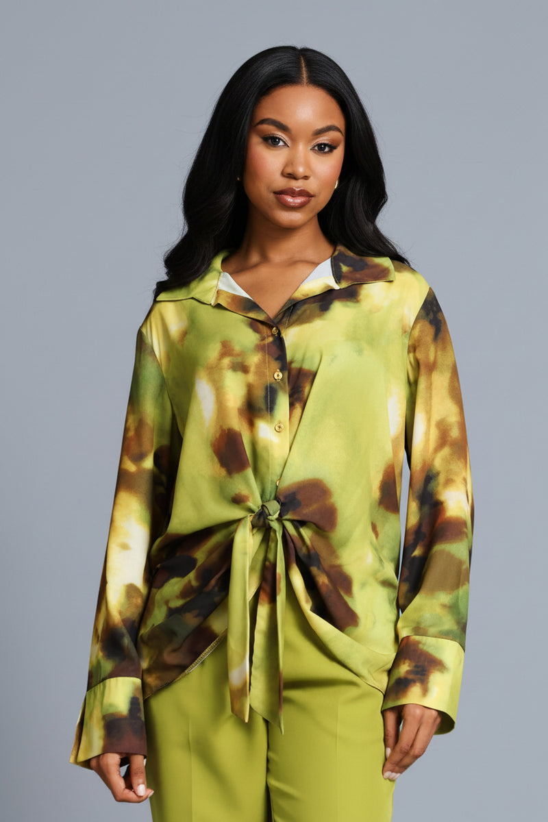 Tie Dye Chiffon Shirt - Chartreuse