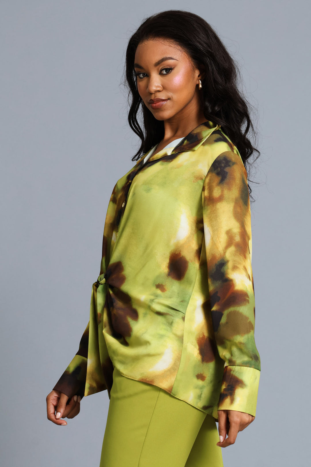 Tie Dye Chiffon Shirt - Chartreuse