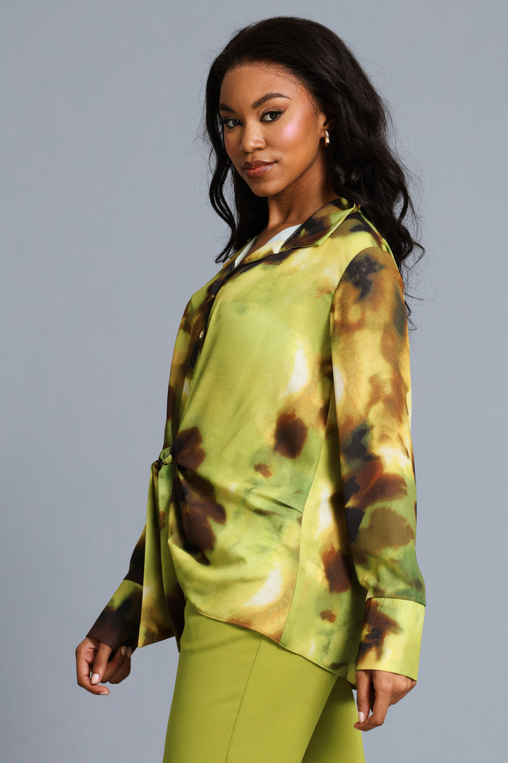 Tie Dye Chiffon Shirt - Chartreuse