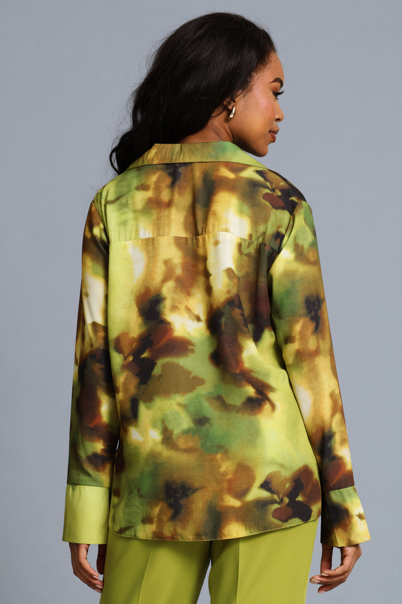 Tie Dye Chiffon Shirt - Chartreuse