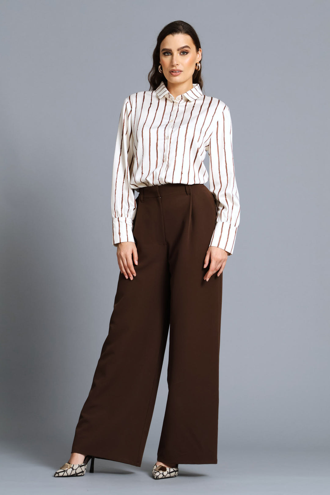 Narrow Abstract Stripe Satin Shirt - Cream