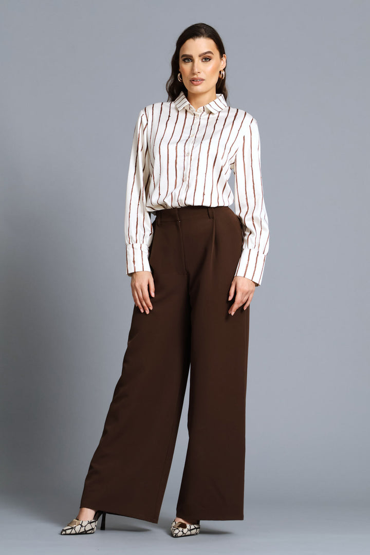 Narrow Abstract Stripe Satin Shirt - Cream