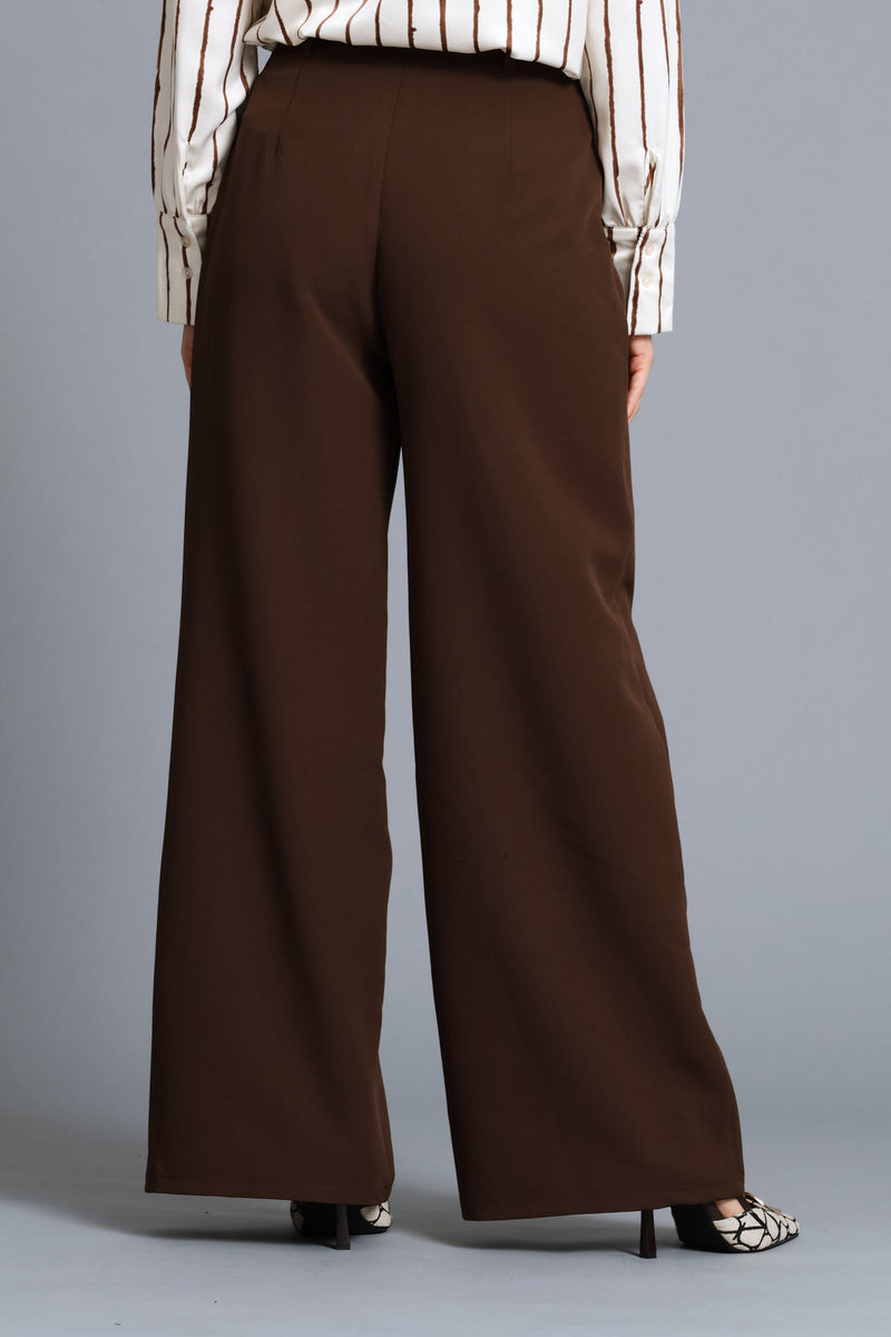 Pleat Fold Wide Leg Pant - Chocolate