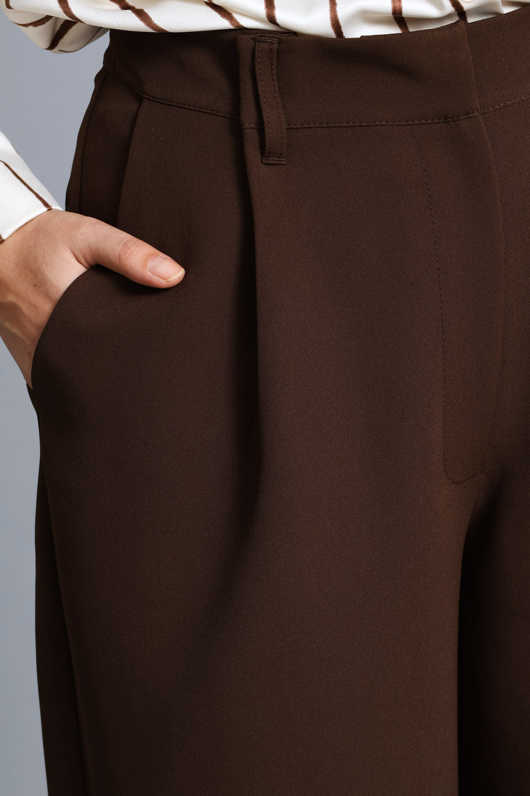 Pleat Fold Wide Leg Pant - Chocolate