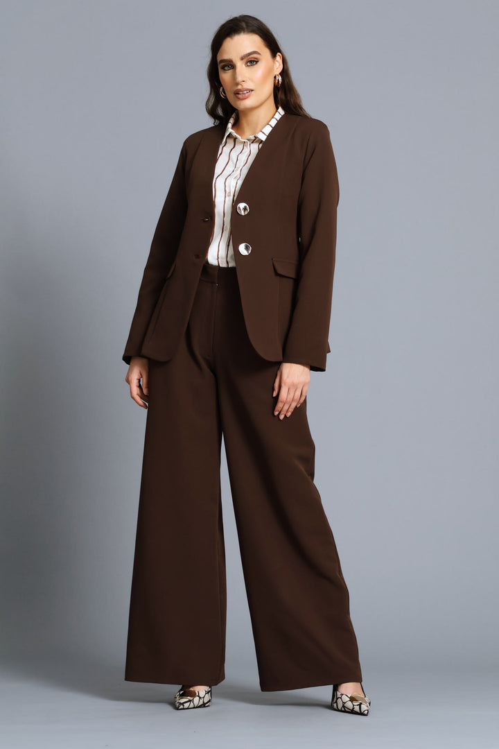Pleat Fold Wide Leg Pant - Chocolate