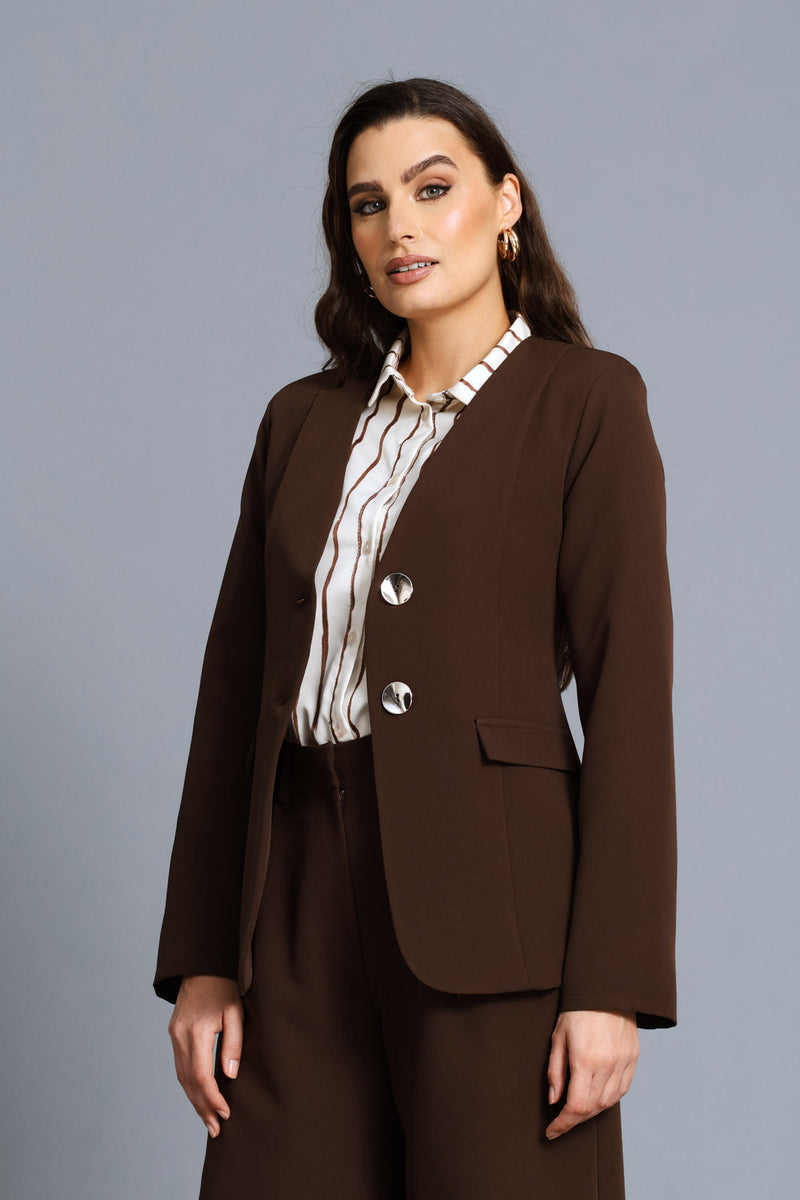 Double Fancy Button Blazer - Chocolate