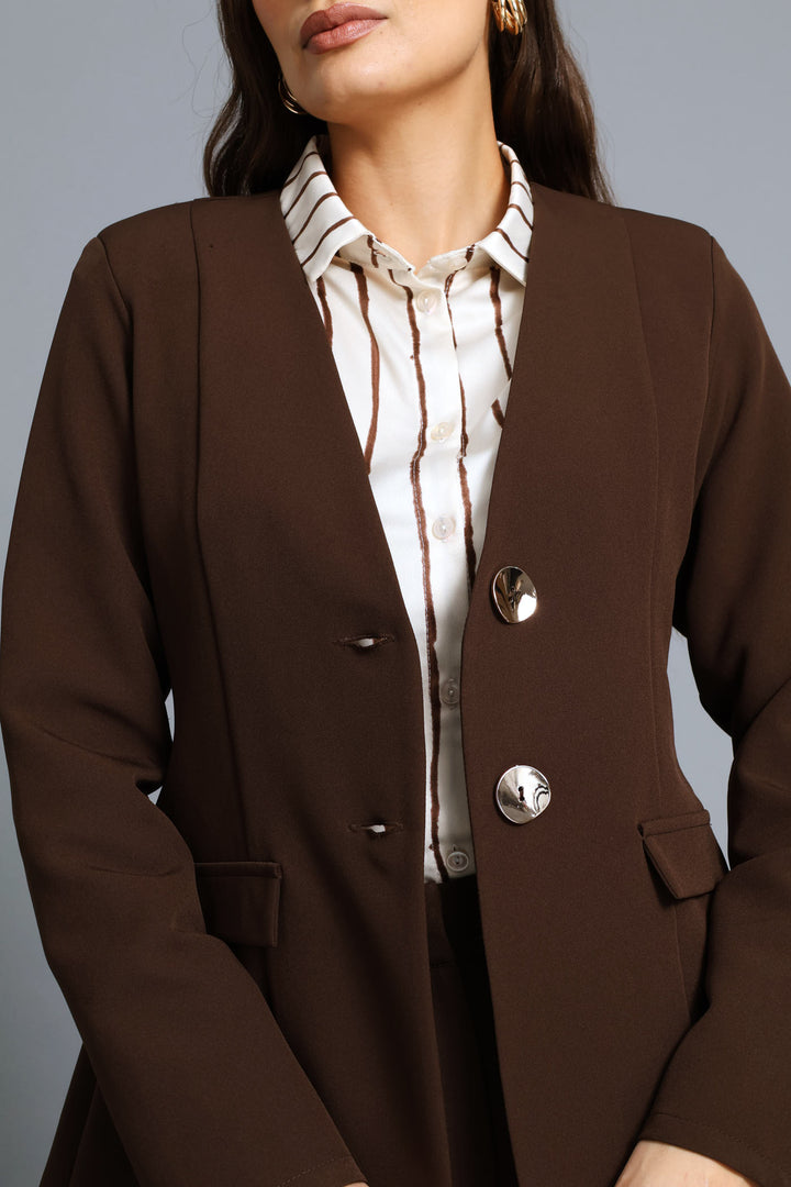 Double Fancy Button Blazer - Chocolate