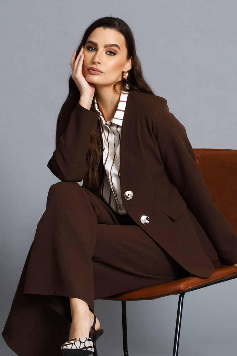 Double Fancy Button Blazer - Chocolate