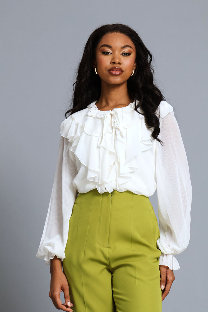 Ruffle Button Through Shirt - Cream
