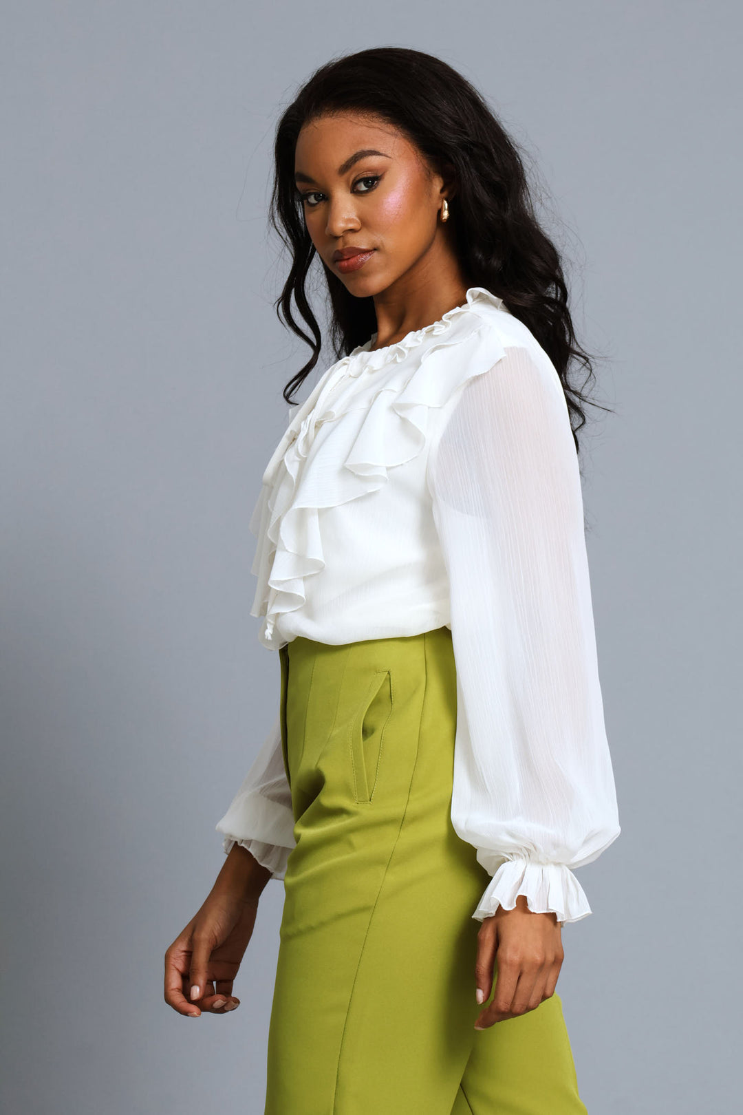 Ruffle Button Through Shirt - Cream