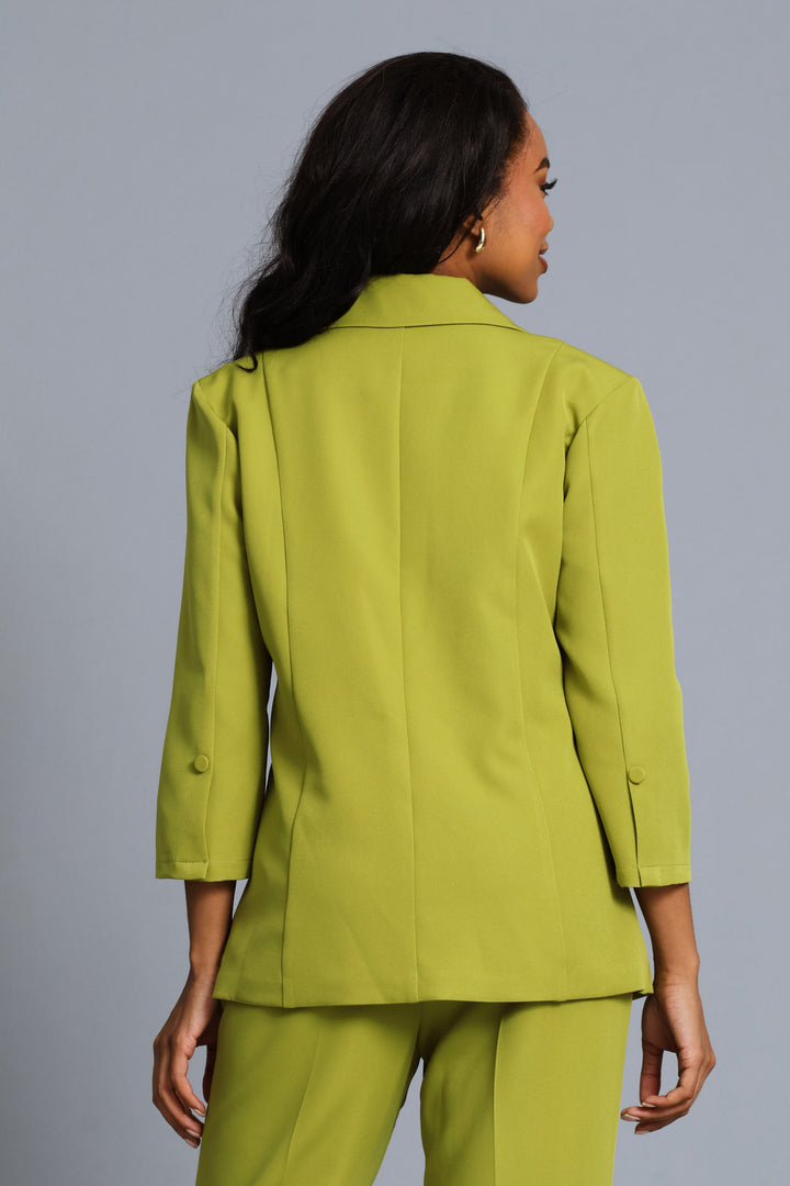 Notch Hem Button Blazer - Chartreuse