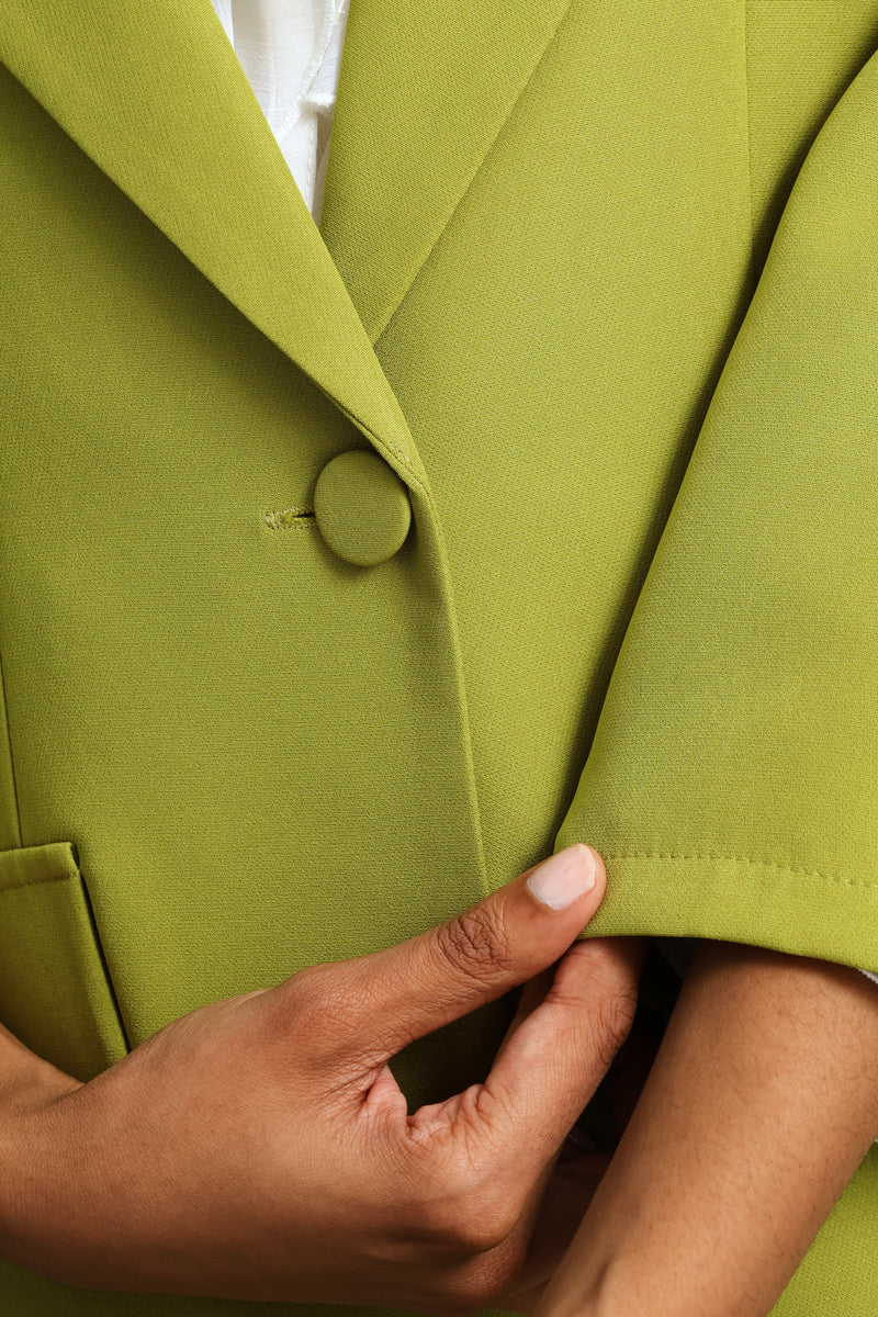 Notch Hem Button Blazer - Chartreuse