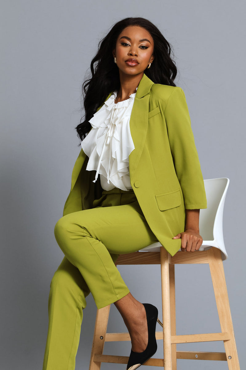 Notch Hem Button Blazer - Chartreuse