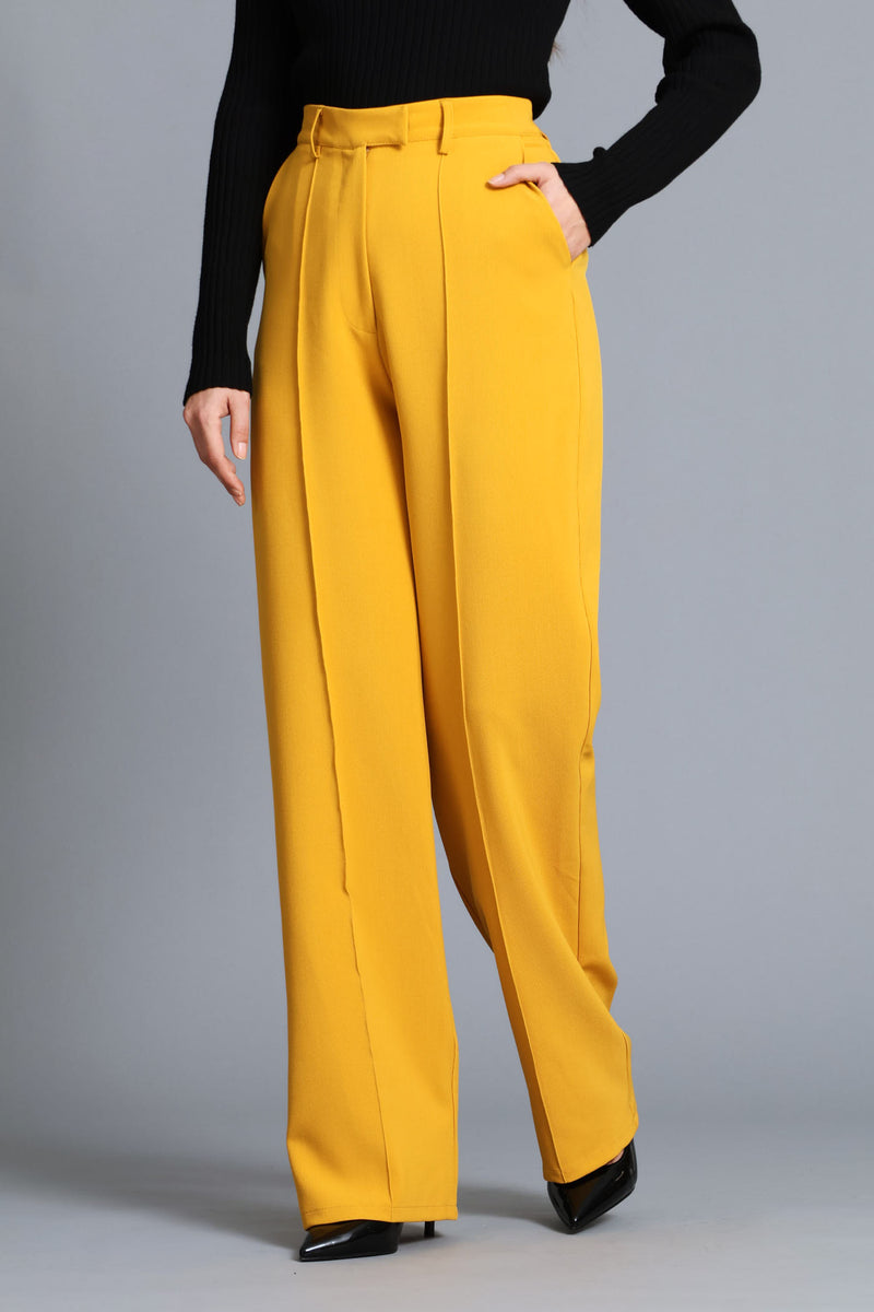 Pin Tuck Straight Leg Pant - Mustard