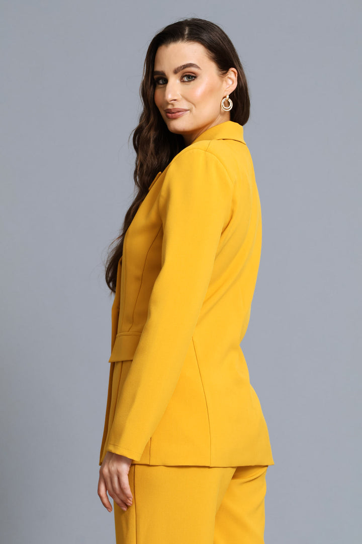 Double Breasted Covered Button Blazer - Mustard