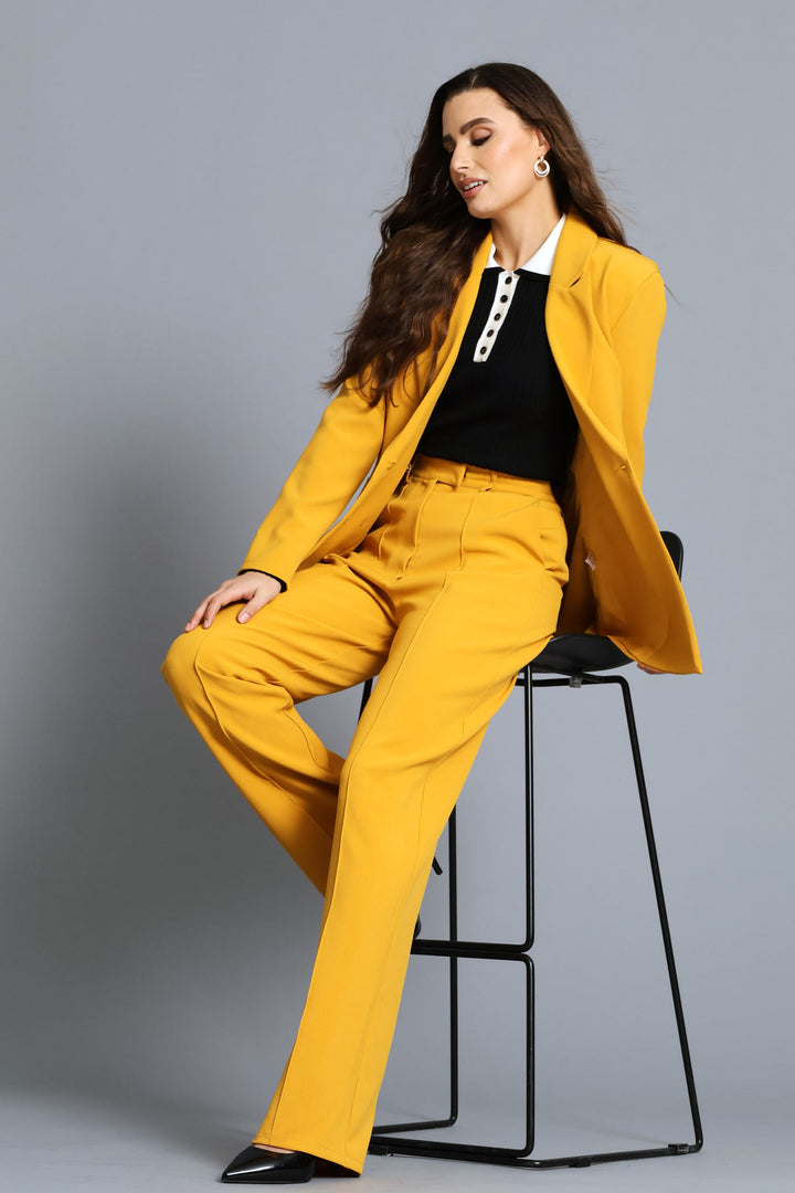 Pin Tuck Straight Leg Pant - Mustard
