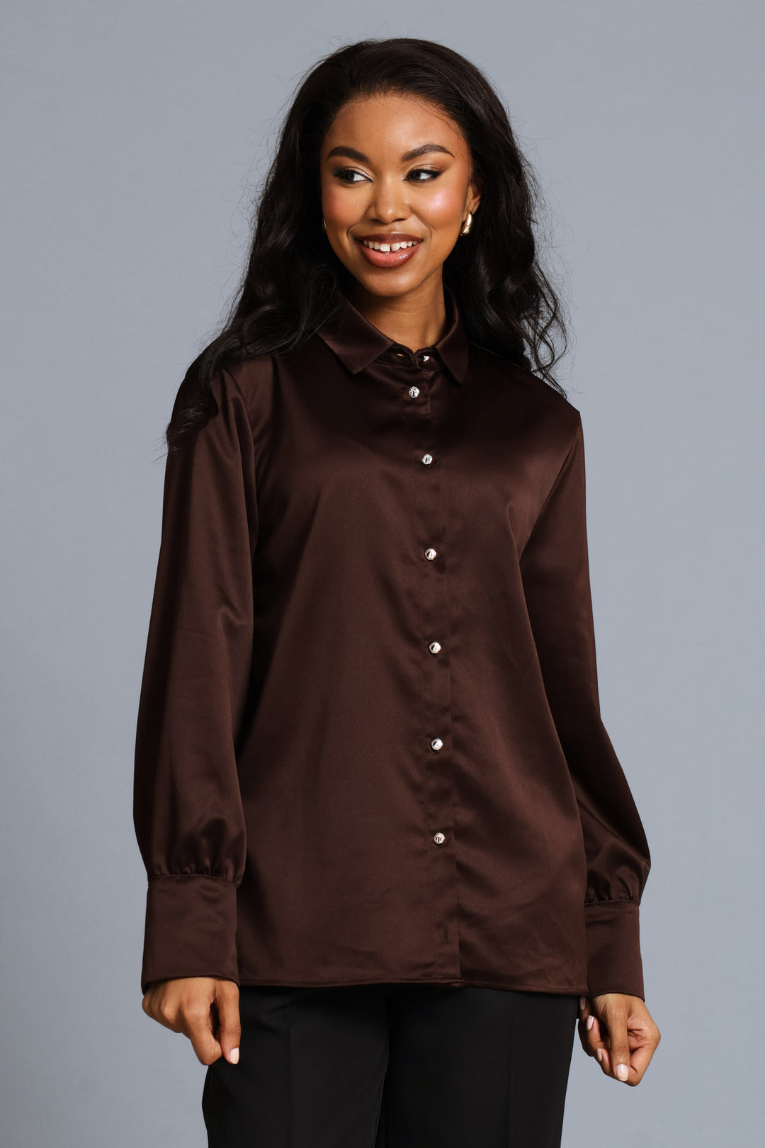 Satin Shirt - Chocolate