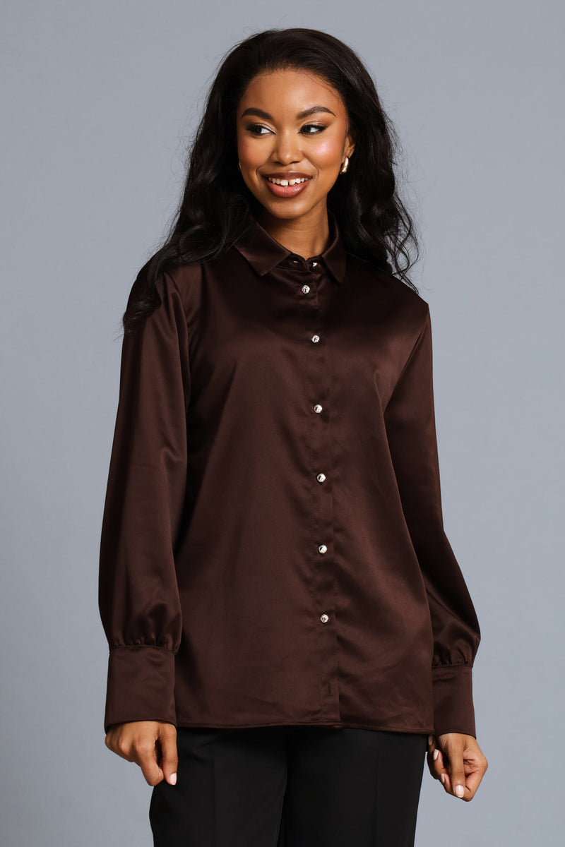 Satin Shirt - Chocolate