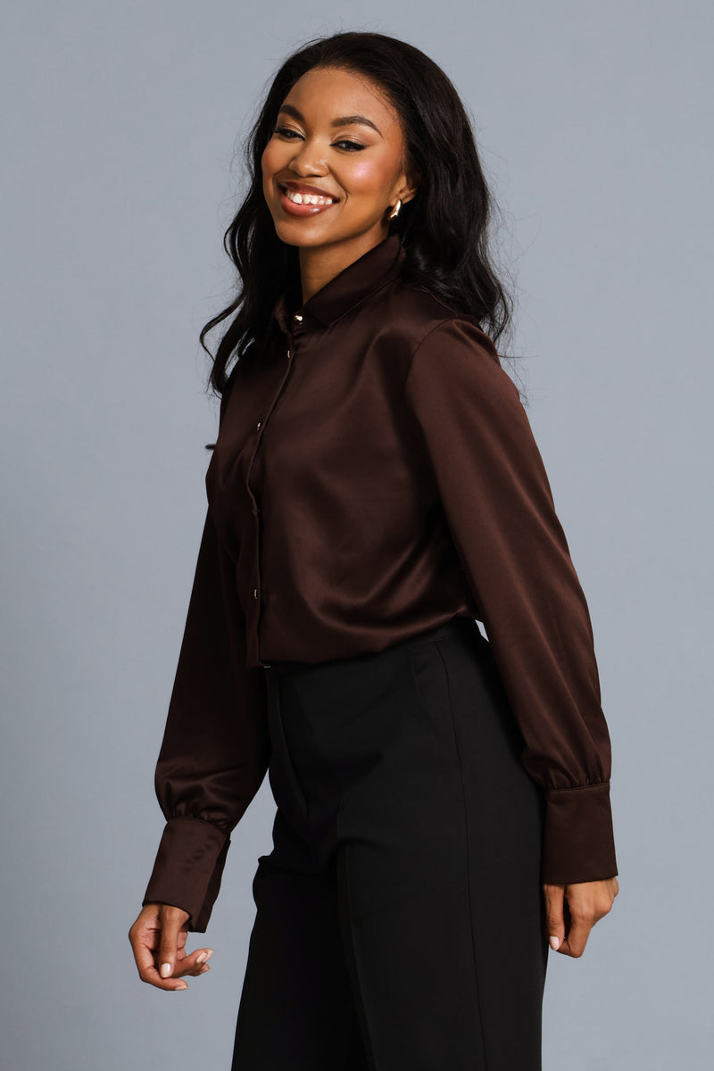 Satin Shirt - Chocolate