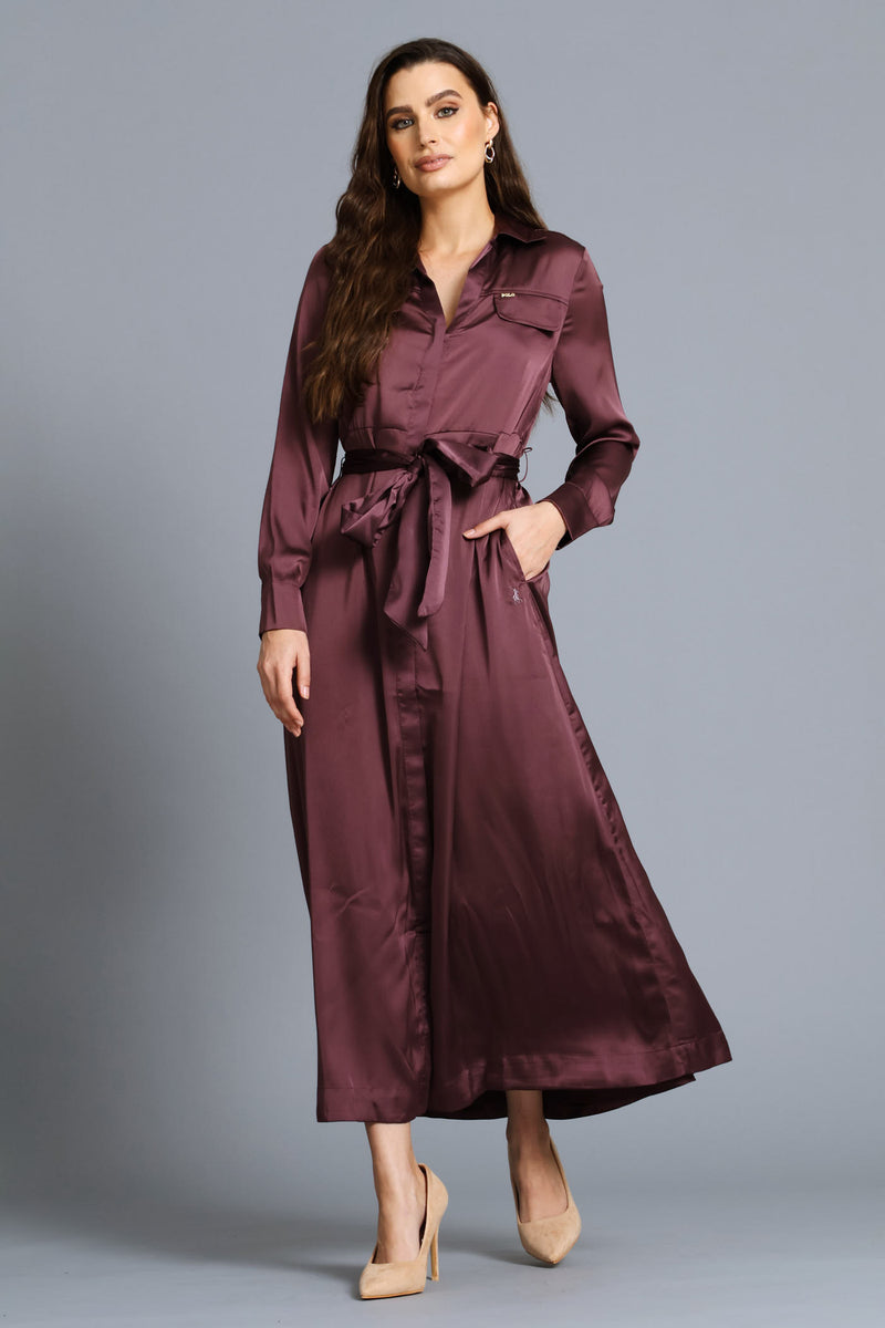 Lara Satin Long Sleeve Shirt Dress