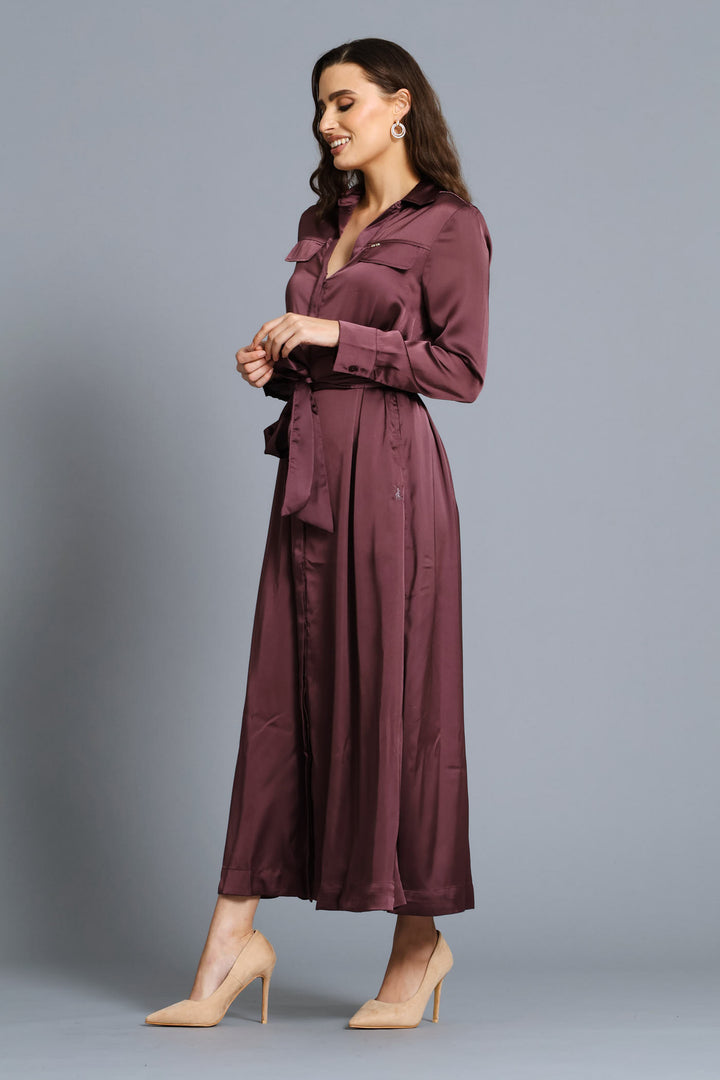 Lara Satin Long Sleeve Shirt Dress