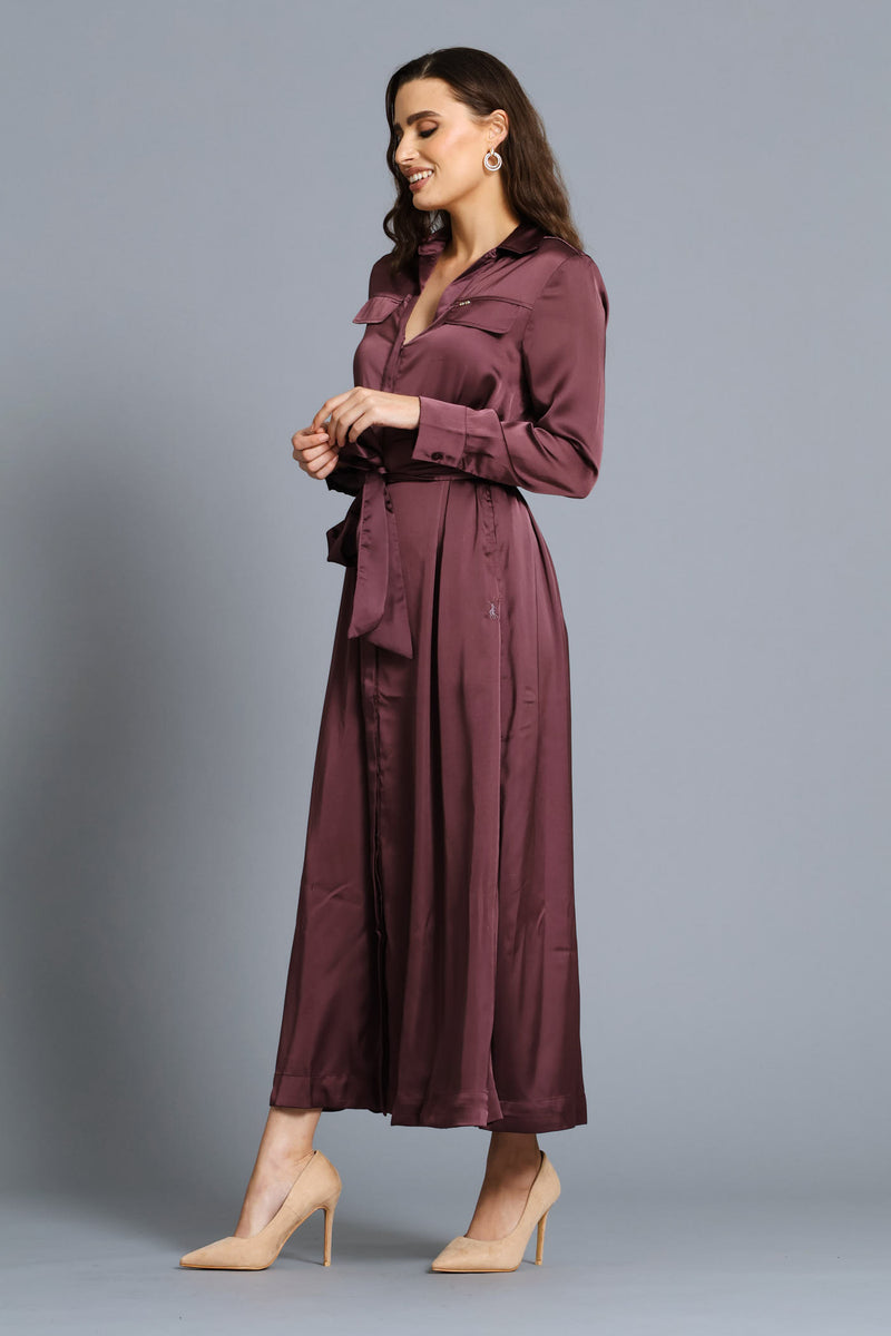 Lara Satin Long Sleeve Shirt Dress