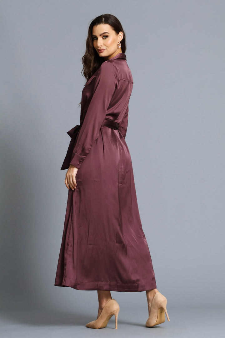 Lara Satin Long Sleeve Shirt Dress