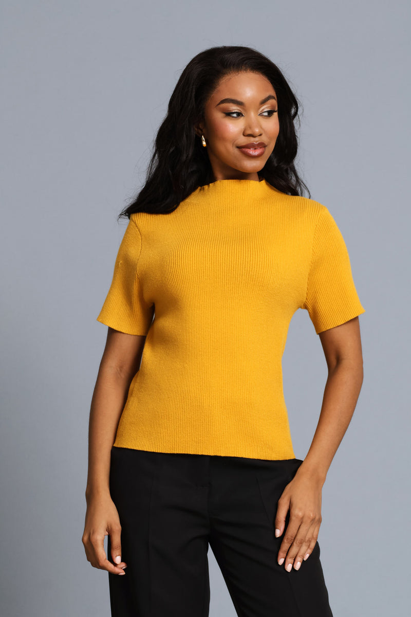 Textured Hi-Neck Pullover - Mustard