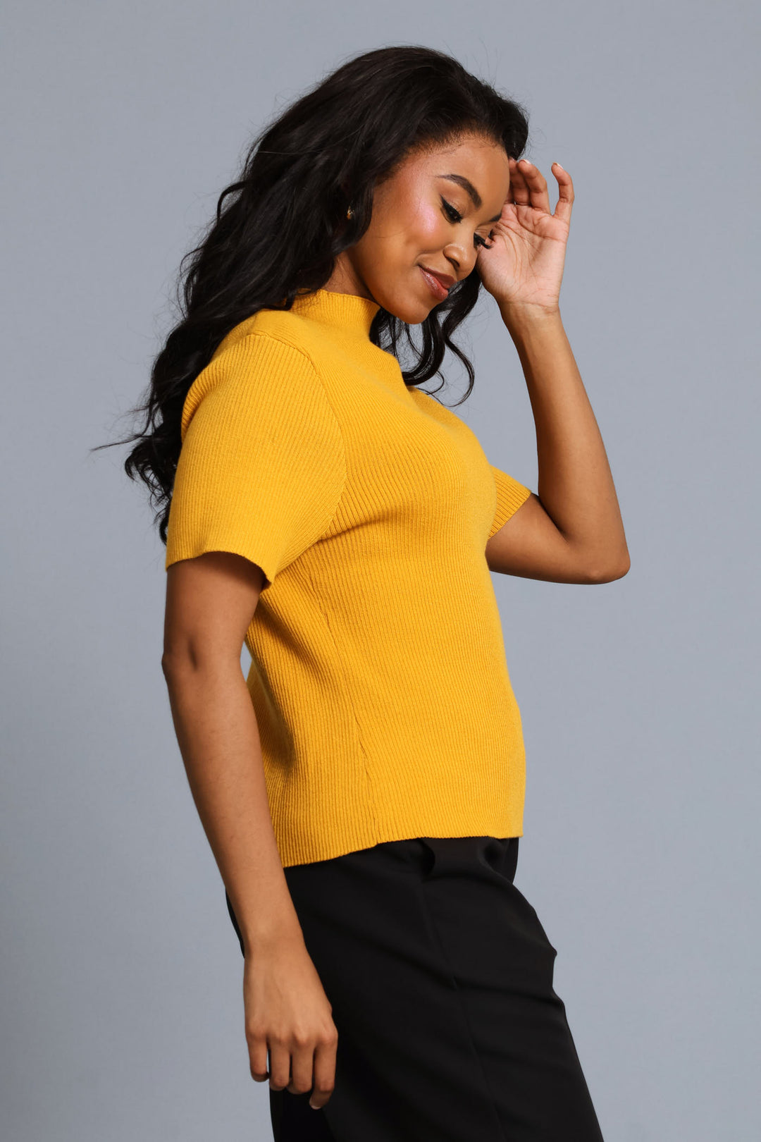 Textured Hi-Neck Pullover - Mustard
