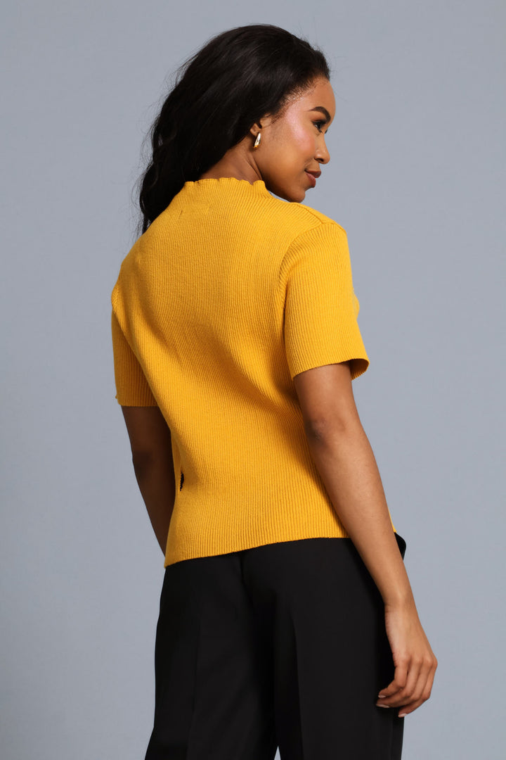 Textured Hi-Neck Pullover - Mustard