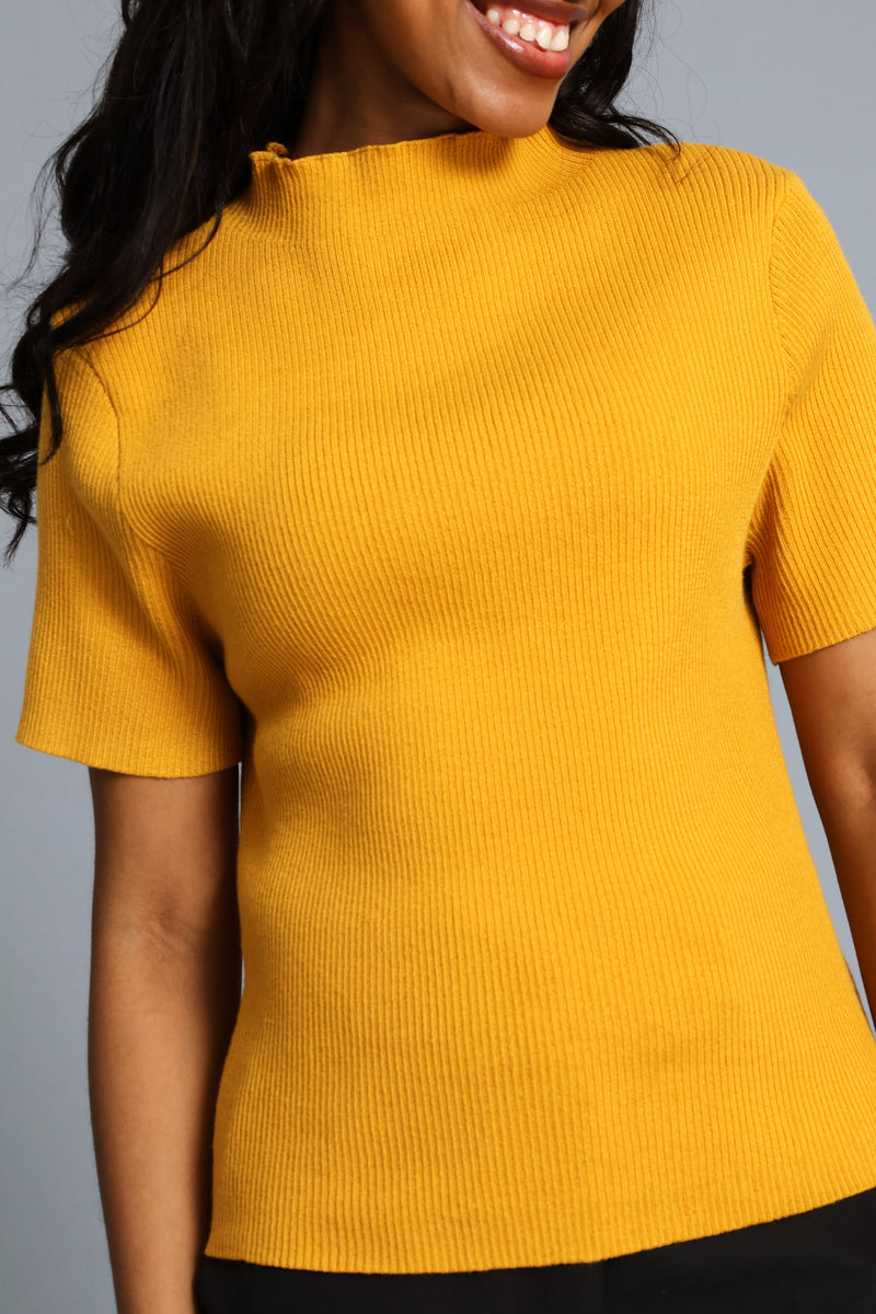 Textured Hi-Neck Pullover - Mustard