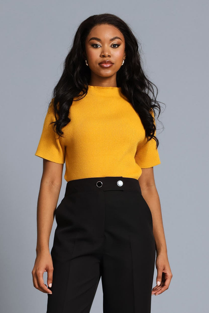 Textured Hi-Neck Pullover - Mustard