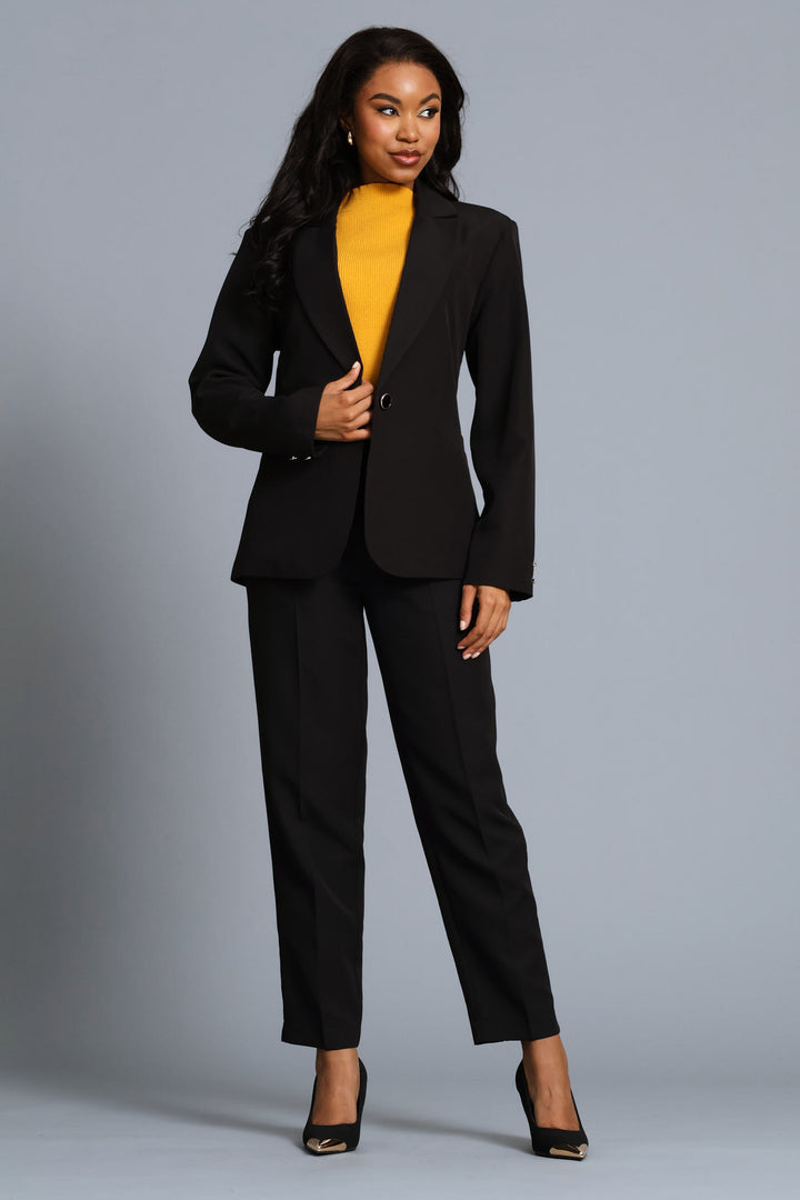 3 Button Sleeve Work Blazer - Black
