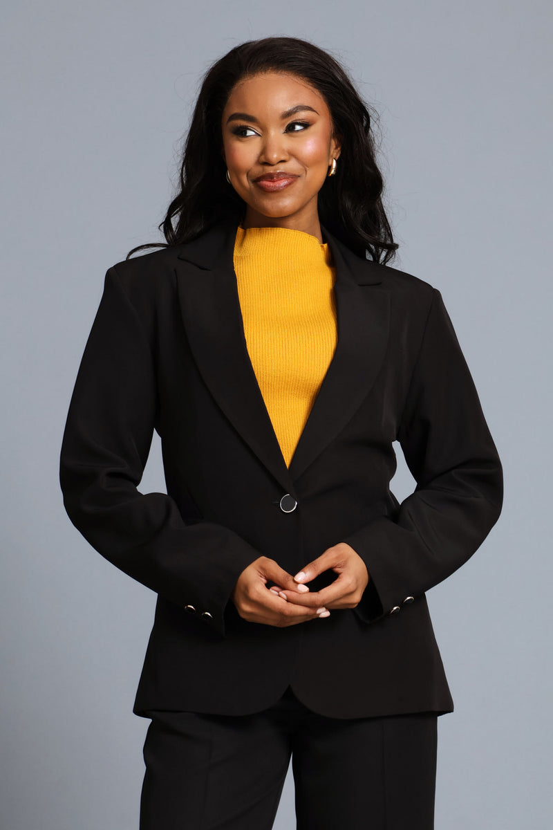 3 Button Sleeve Work Blazer - Black
