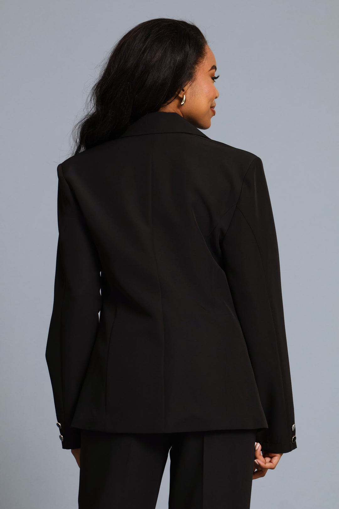 3 Button Sleeve Work Blazer - Black
