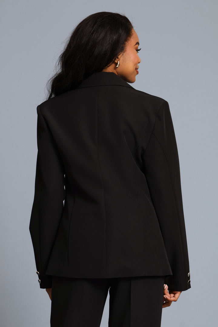 3 Button Sleeve Work Blazer - Black