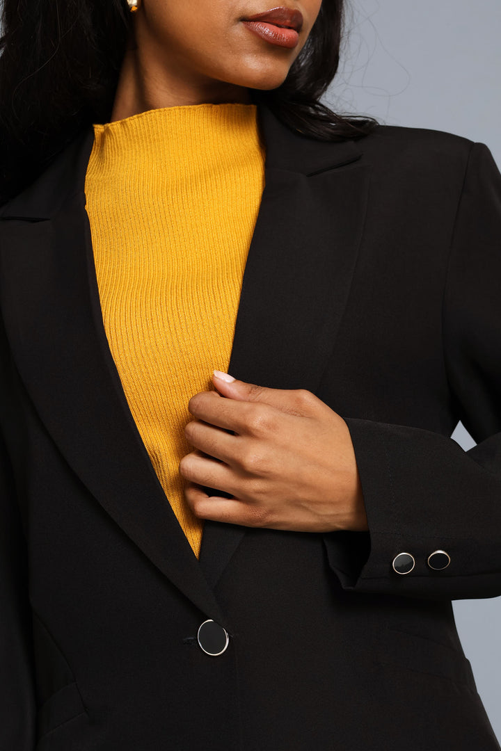 3 Button Sleeve Work Blazer - Black
