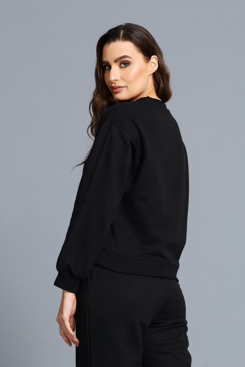 Long Sleeve Screen Print Pullover - Black/Black