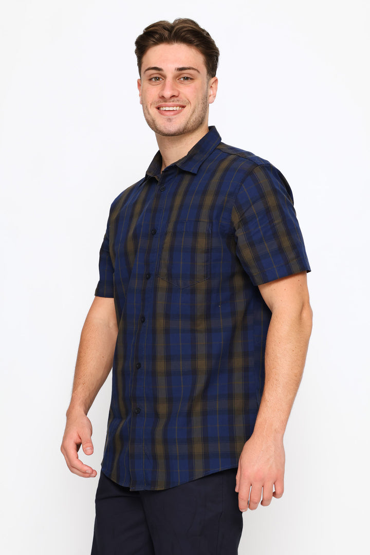 Short Sleeve Regular Check Shirt - Navy/Fatigue