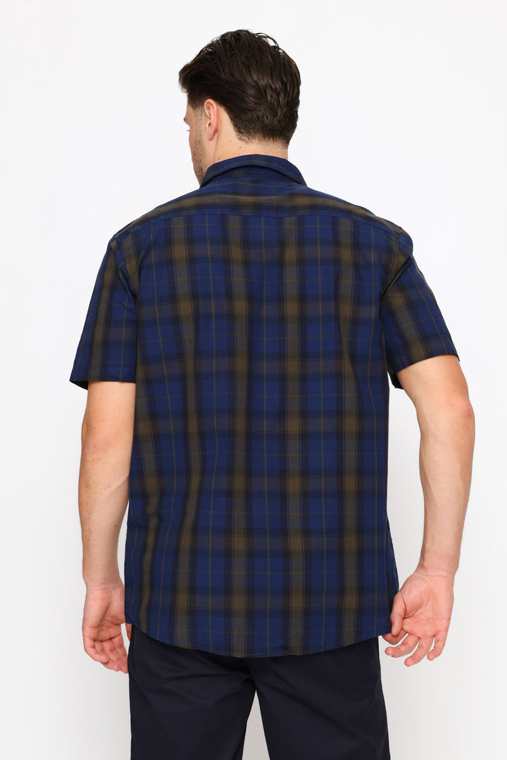 Short Sleeve Regular Check Shirt - Navy/Fatigue