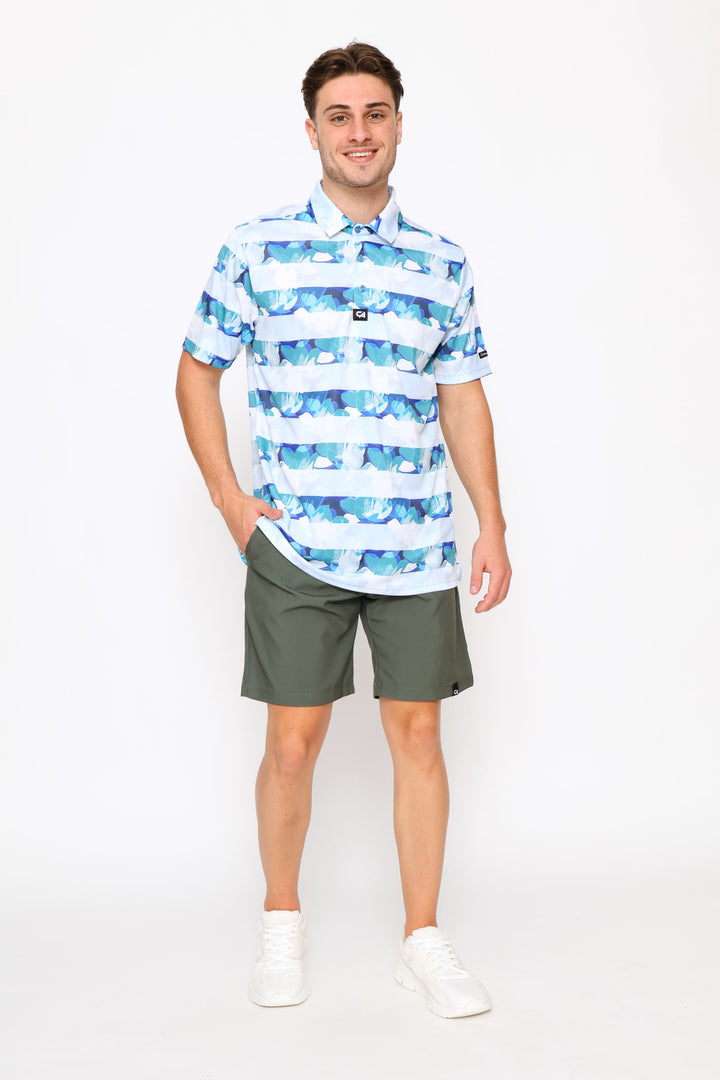 Striped Floral Golfer - White/Blue