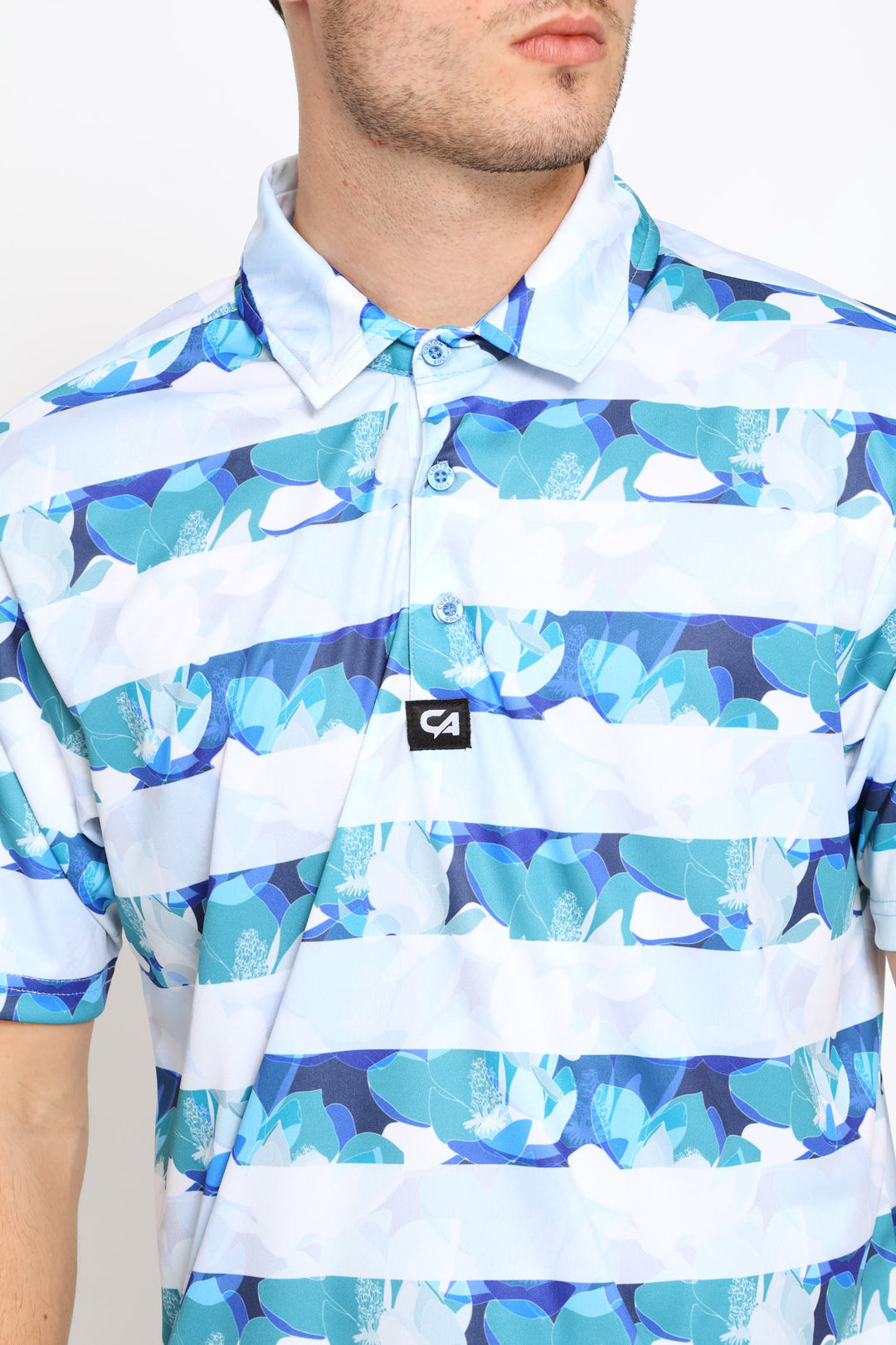 Striped Floral Golfer - White/Blue