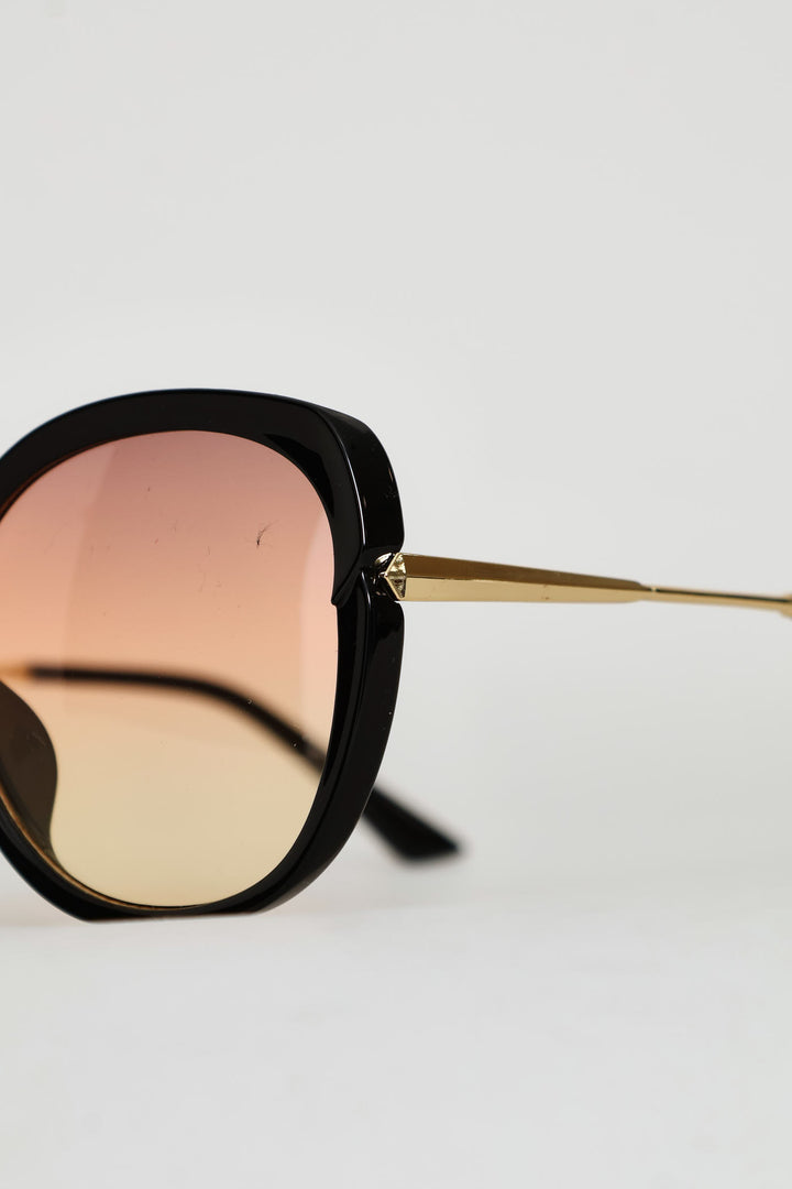 Round Frame Rainbow Grad Lense Sunglasses - Black