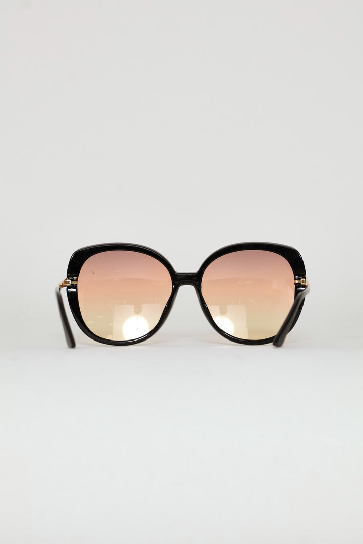 Round Frame Rainbow Grad Lense Sunglasses - Black