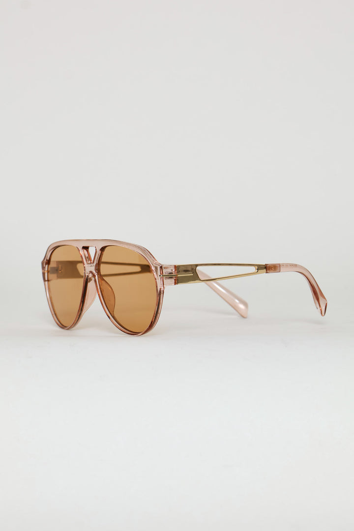 Metal Arm Aviator Sunglasses - Nude