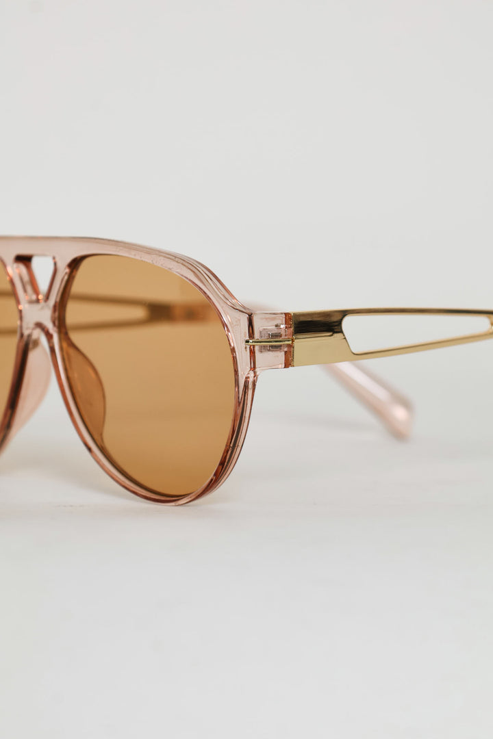 Metal Arm Aviator Sunglasses - Nude